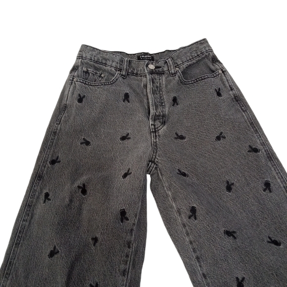 Pacsun x Playboy Charcoal Logo Print Straight Leg Button Fly High Waist Sz 25 - Picture 3 of 10